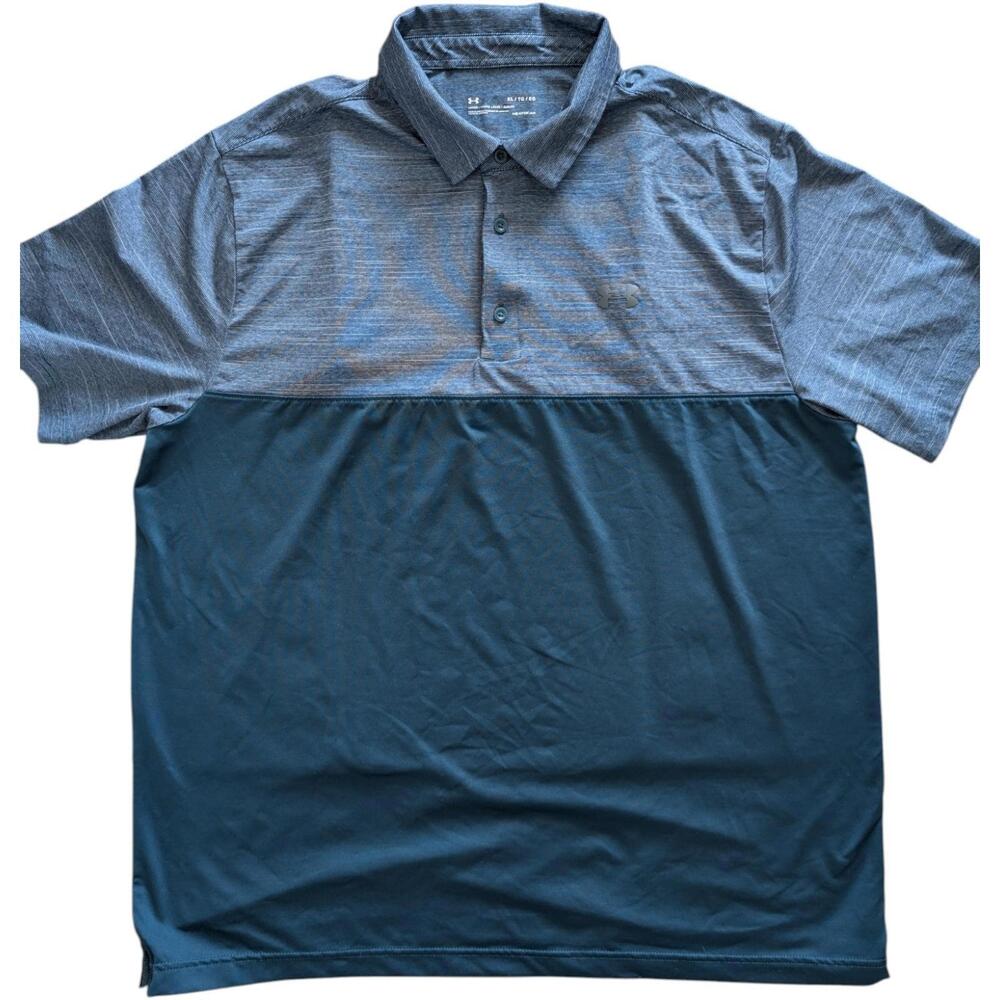 Under Armour Polo Shirt Men XL Green Gray HeatGear Golf Athletic Performance Top
